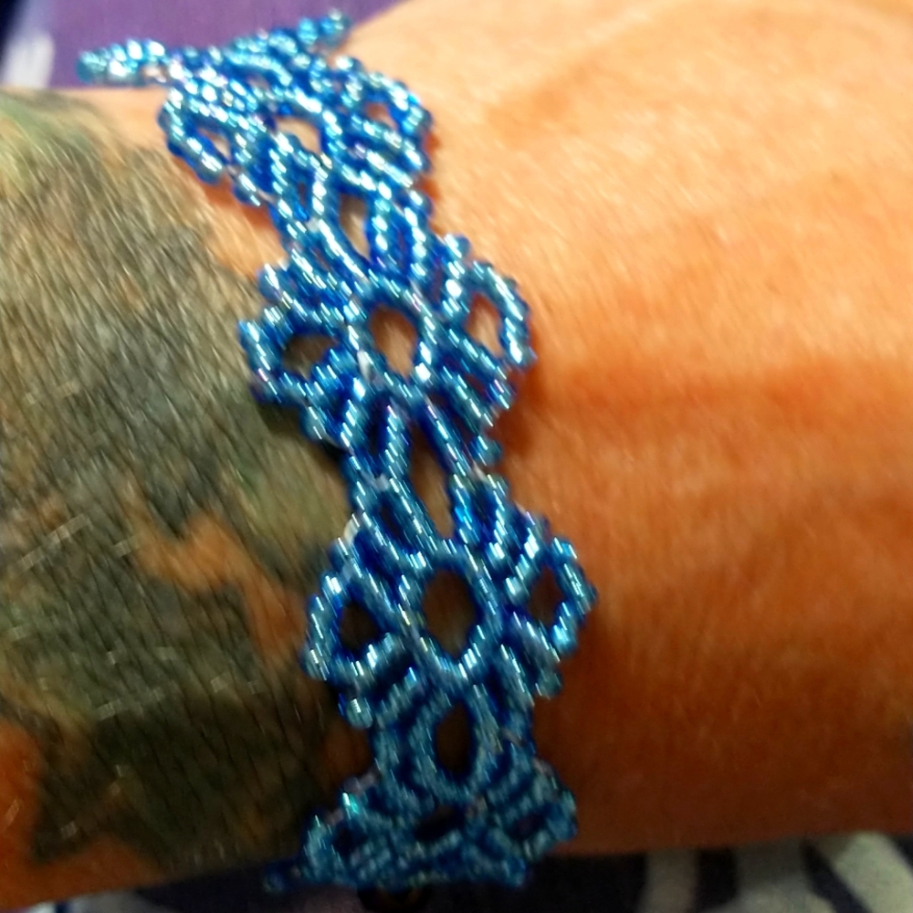 Blue Beaded Lace Bracelet